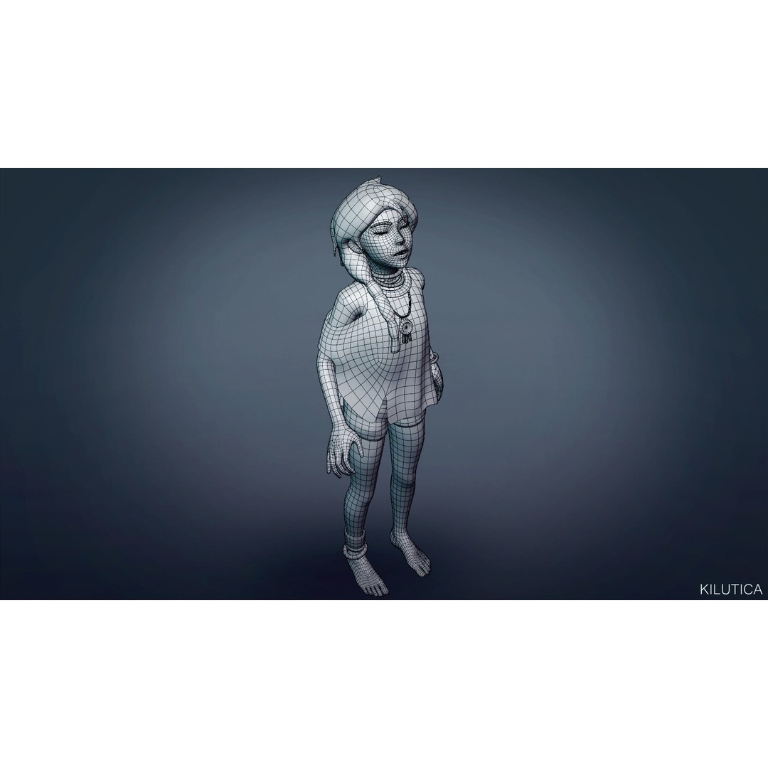 Village Girl 3D Model – Rigged Low-Poly Character Asset, FBX - View 13