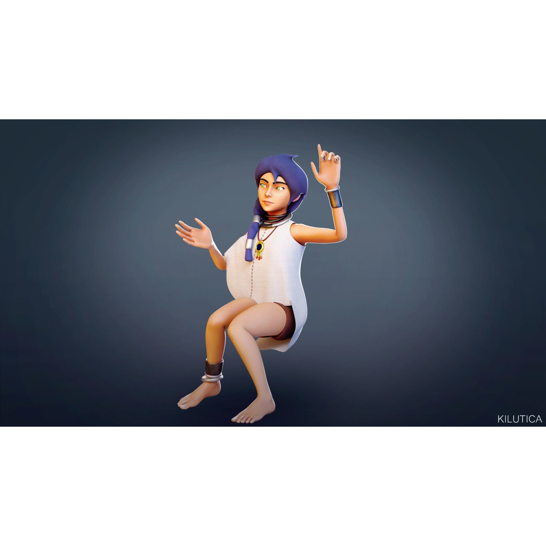 Village Girl 3D Model – Rigged Low-Poly Character Asset, FBX - View 14