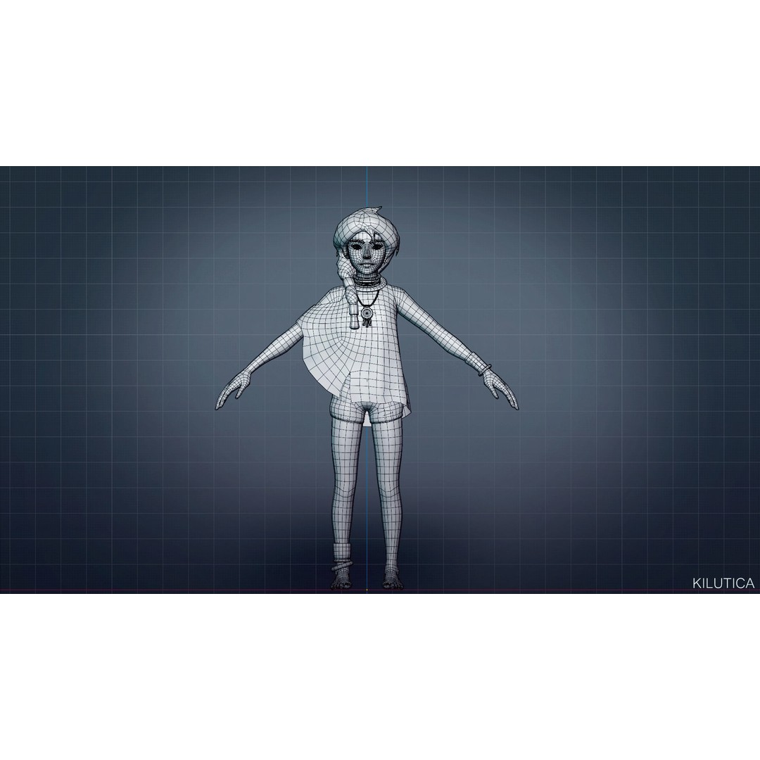 Village Girl 3D Model – Rigged Low-Poly Character Asset, FBX - View 16