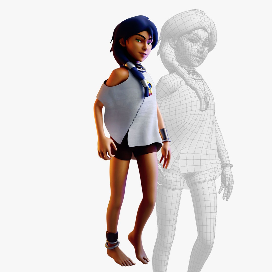Village Girl 3D Model – Rigged Low-Poly Character Asset, FBX - View 23