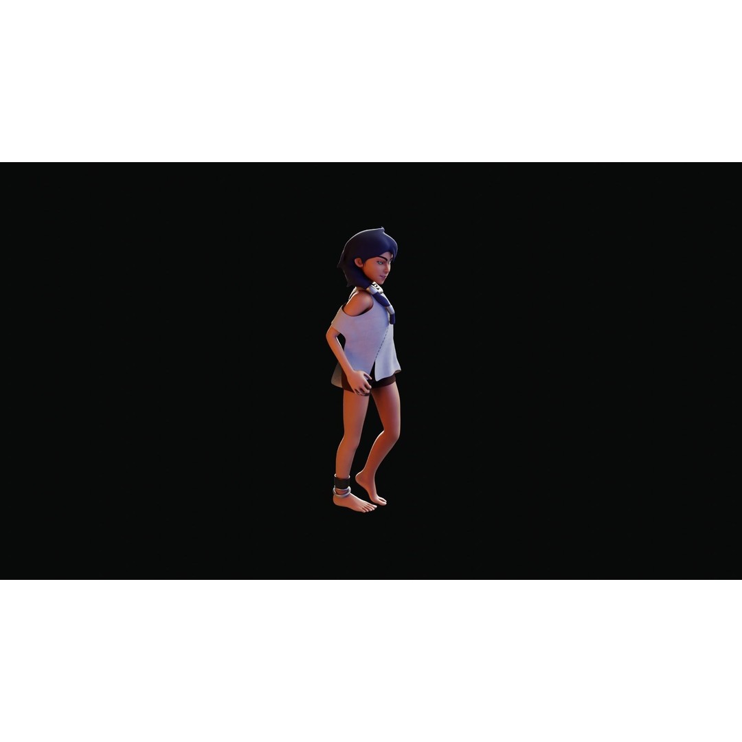 Village Girl 3D Model – Rigged Low-Poly Character Asset, FBX - View 28