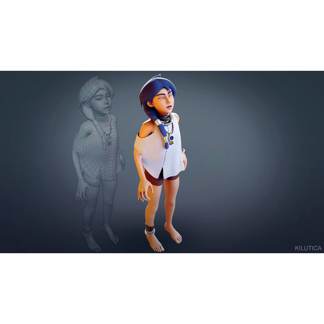 Village Girl 3D Model – Rigged Low-Poly Character Asset, FBX - View 3