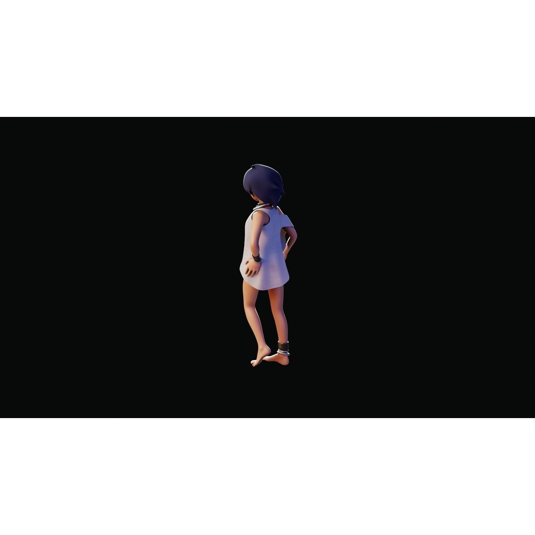 Village Girl 3D Model – Rigged Low-Poly Character Asset, FBX - View 37