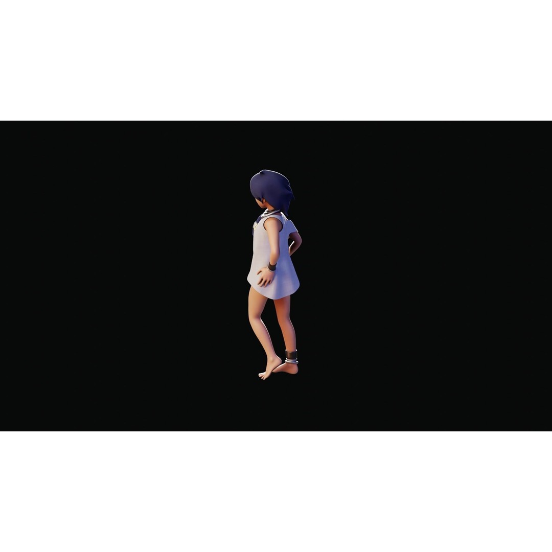 Village Girl 3D Model – Rigged Low-Poly Character Asset, FBX - View 38