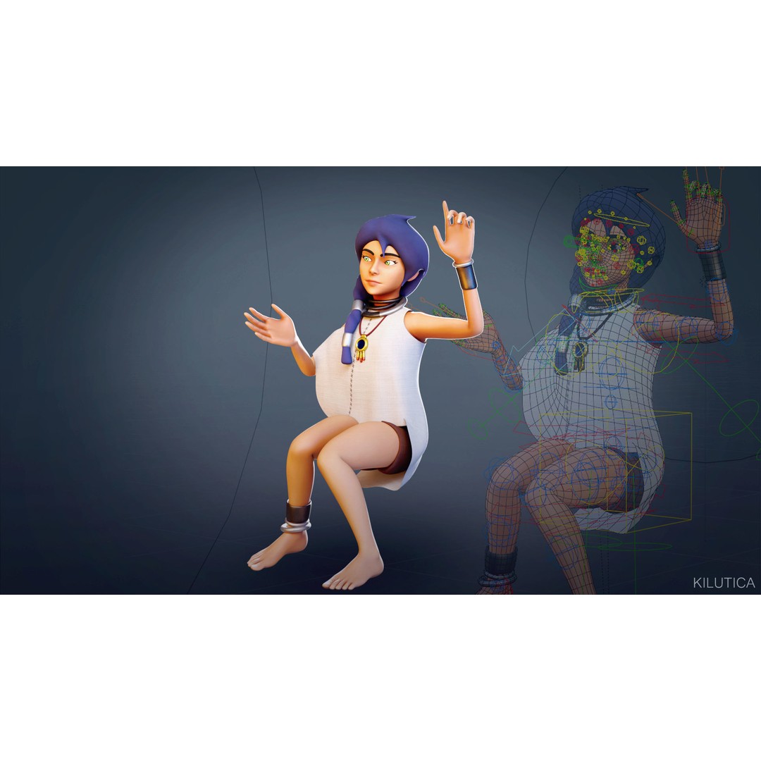 Village Girl 3D Model – Rigged Low-Poly Character Asset, FBX - View 4