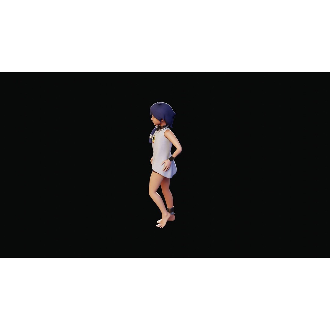 Village Girl 3D Model – Rigged Low-Poly Character Asset, FBX - View 40