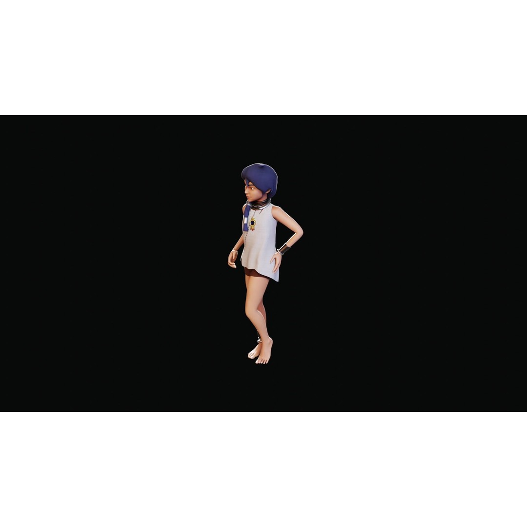 Village Girl 3D Model – Rigged Low-Poly Character Asset, FBX - View 42