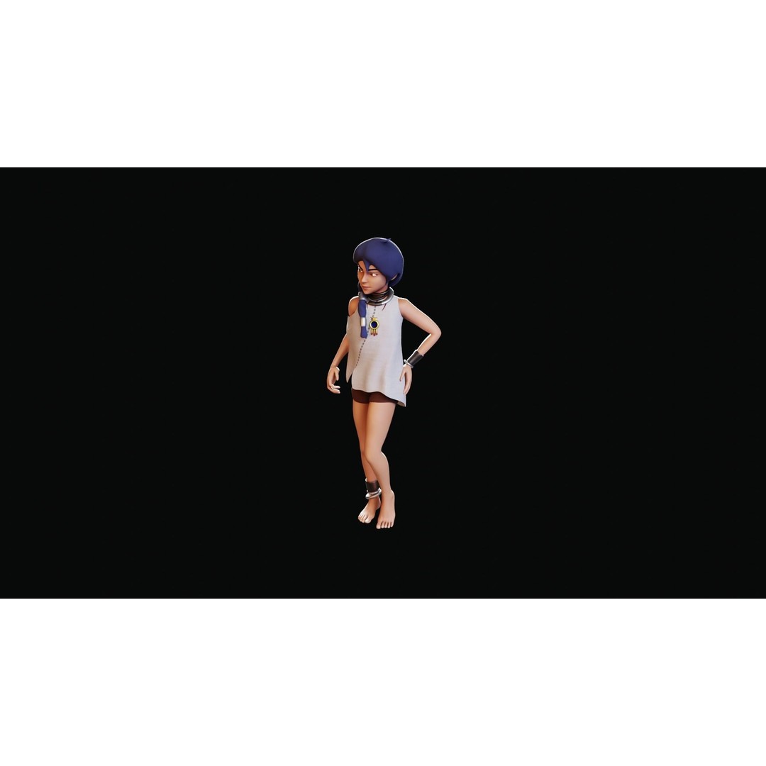 Village Girl 3D Model – Rigged Low-Poly Character Asset, FBX - View 43