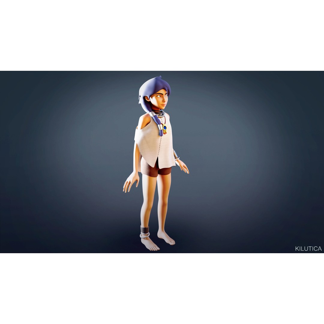 Village Girl 3D Model – Rigged Low-Poly Character Asset, FBX - View 5