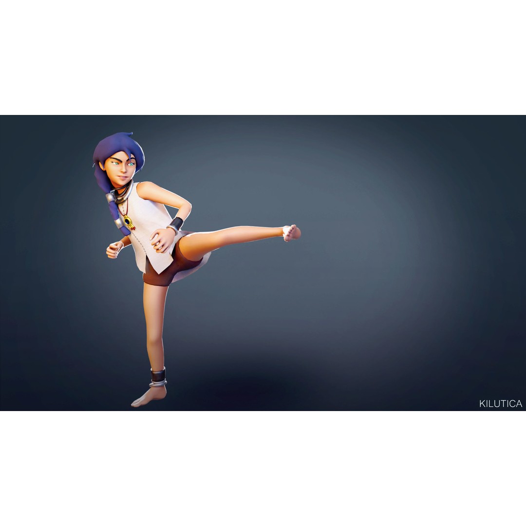 Village Girl 3D Model – Rigged Low-Poly Character Asset, FBX - View 6