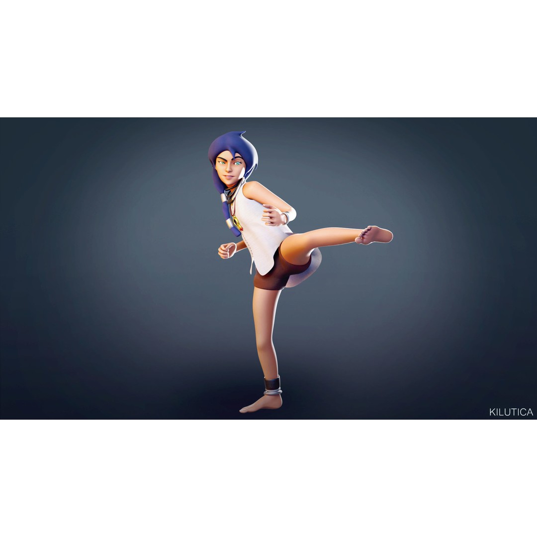 Village Girl 3D Model – Rigged Low-Poly Character Asset, FBX - View 7