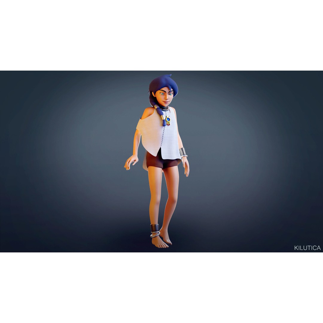 Village Girl 3D Model – Rigged Low-Poly Character Asset, FBX - View 8
