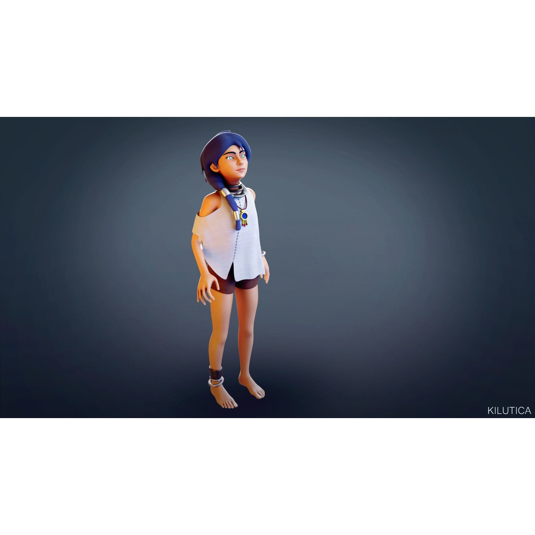 Village Girl 3D Model – Rigged Low-Poly Character Asset, FBX - View 9