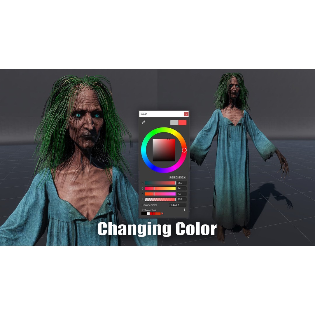 Burned Witch 3D Model – Low Poly Rigged Character for Unity and Unreal