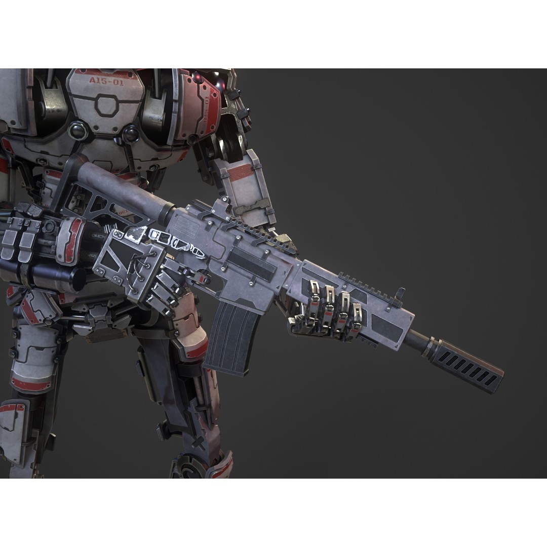 Heavy Armored Sci-Fi Robot Character 3D Model – Game Ready, Rigged, FBX - View 10
