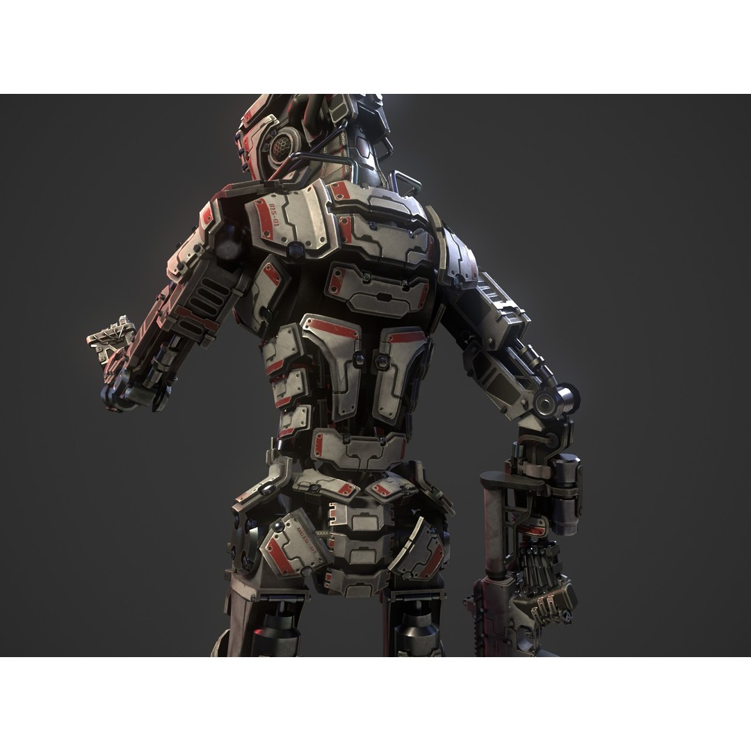 Heavy Armored Sci-Fi Robot Character 3D Model – Game Ready, Rigged, FBX - View 15