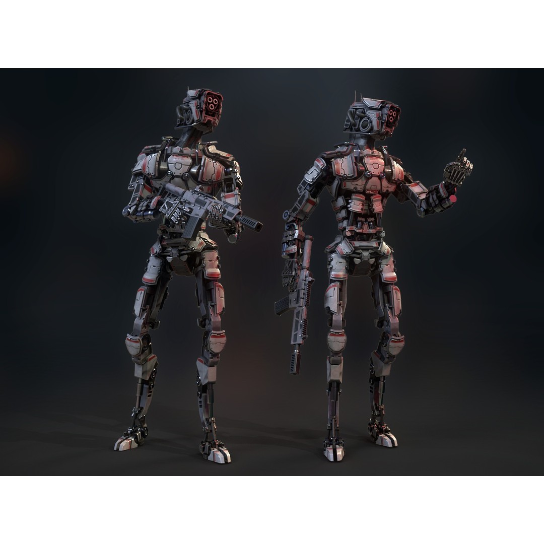 Heavy Armored Sci-Fi Robot Character 3D Model – Game Ready, Rigged, FBX - View 3