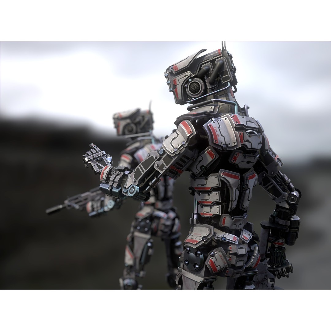 Heavy Armored Sci-Fi Robot Character 3D Model – Game Ready, Rigged, FBX - View 4