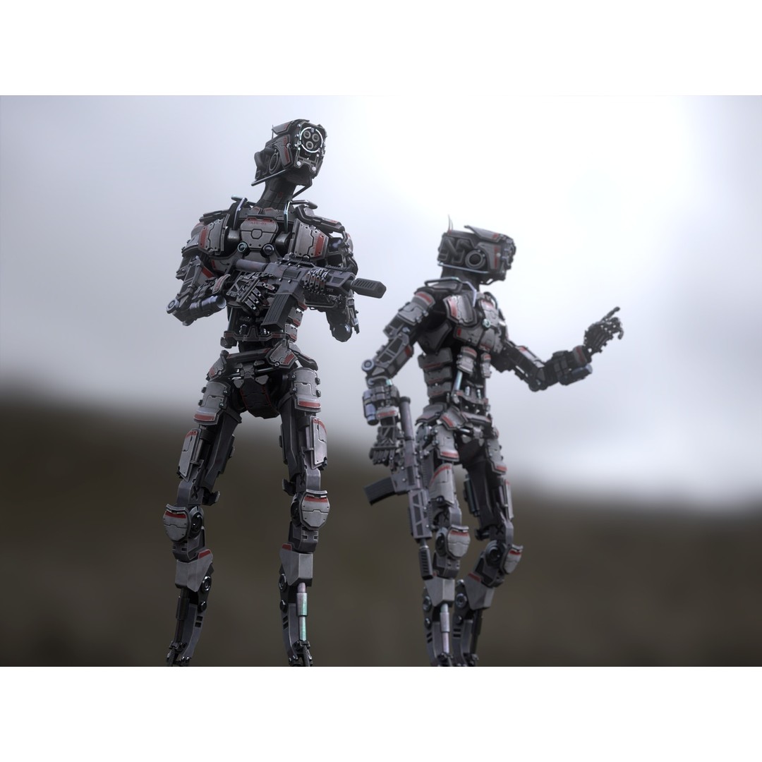 Heavy Armored Sci-Fi Robot Character 3D Model – Game Ready, Rigged, FBX - View 5