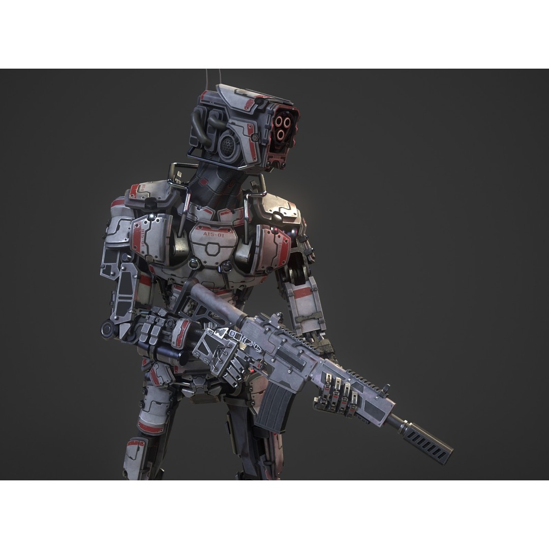 Heavy Armored Sci-Fi Robot Character 3D Model – Game Ready, Rigged, FBX - View 6