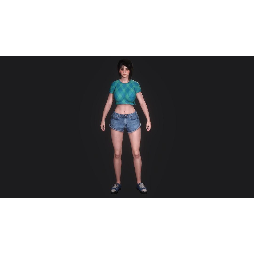 Josie 3D Model – Realistic Low-Poly Female Character, Rigged, PBR Textures - View 17