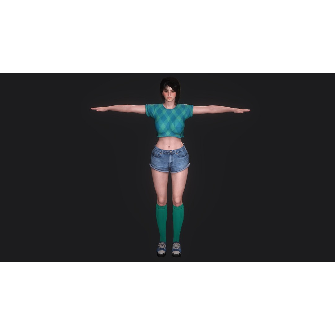 Josie 3D Model – Realistic Low-Poly Female Character, Rigged, PBR Textures - View 19