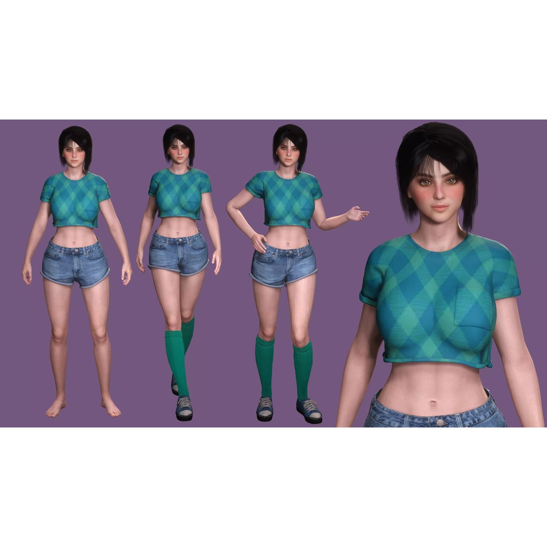 Josie 3D Model – Realistic Low-Poly Female Character, Rigged, PBR Textures - View 2