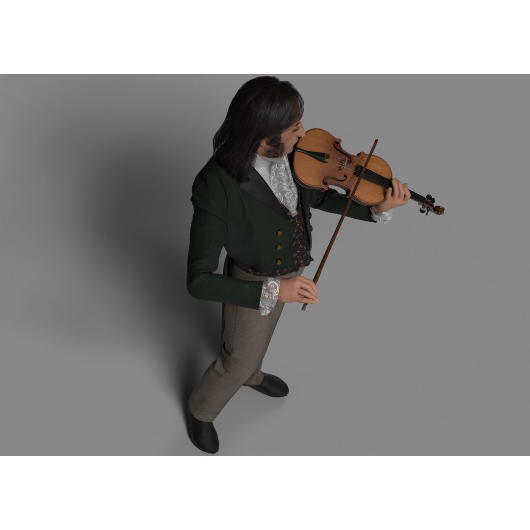 Violinist 3D Model – Low Poly Character with PBR Textures, FBX & OBJ - View 3