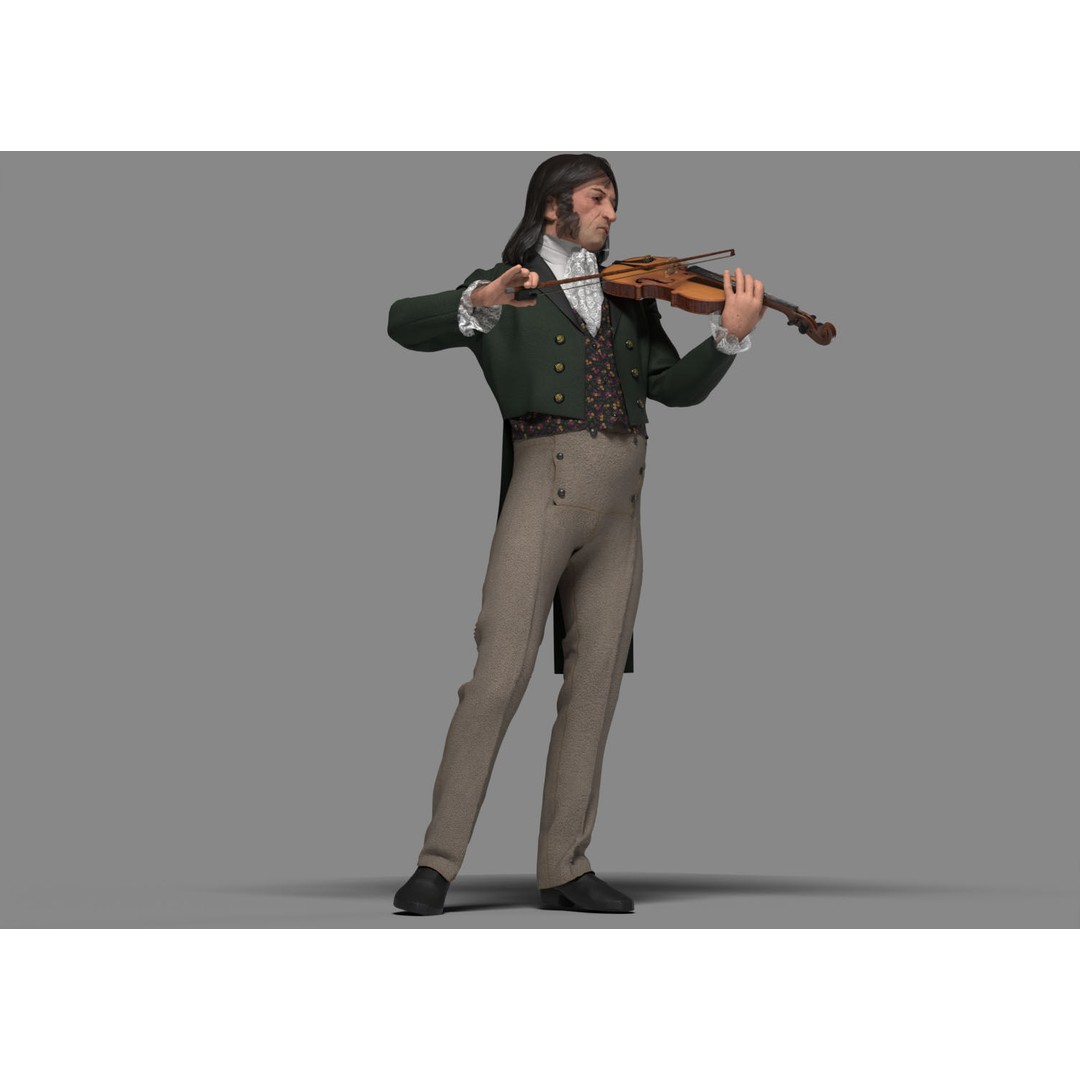 Violinist 3D Model – Low Poly Character with PBR Textures, FBX & OBJ - View 5