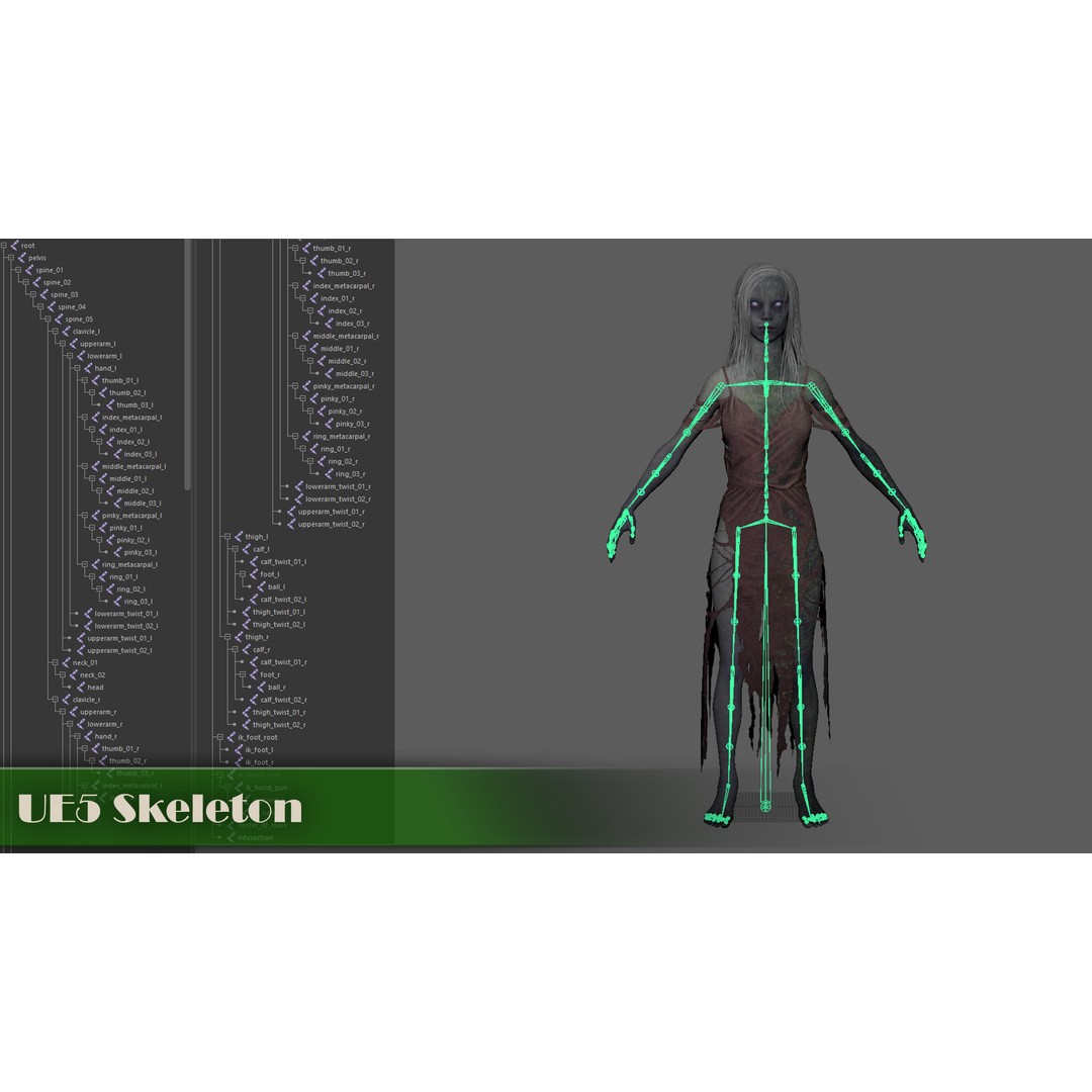 Drowned Woman 3D Model – Low Poly Game Ready Character, FBX - View 12