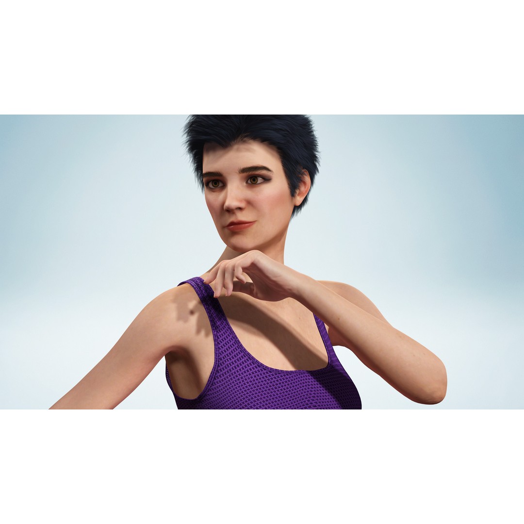 Purple Lady Dress 3D Model – Realistic Rigged Character, Game-Ready - View 11