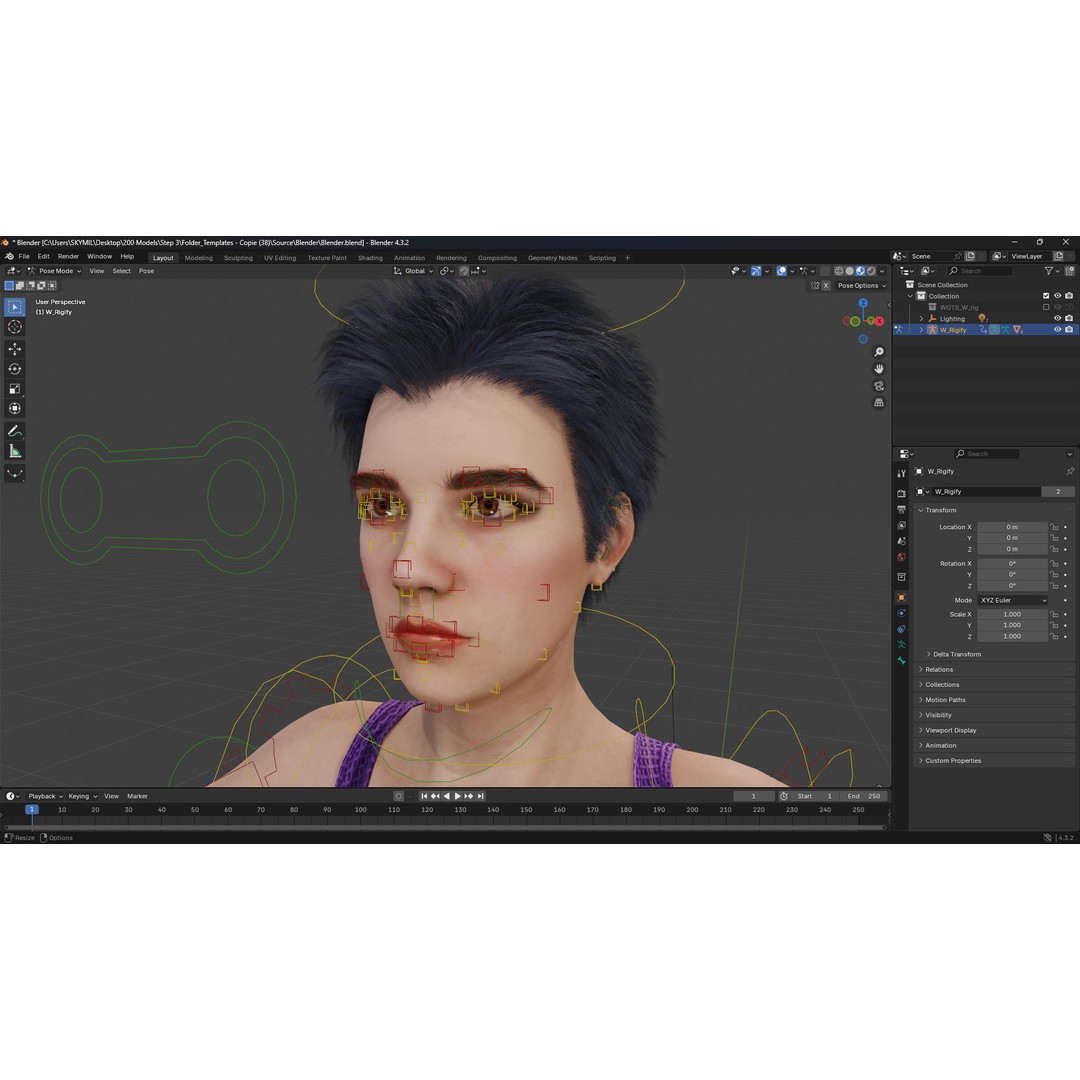 Purple Lady Dress 3D Model – Realistic Rigged Character, Game-Ready - View 13