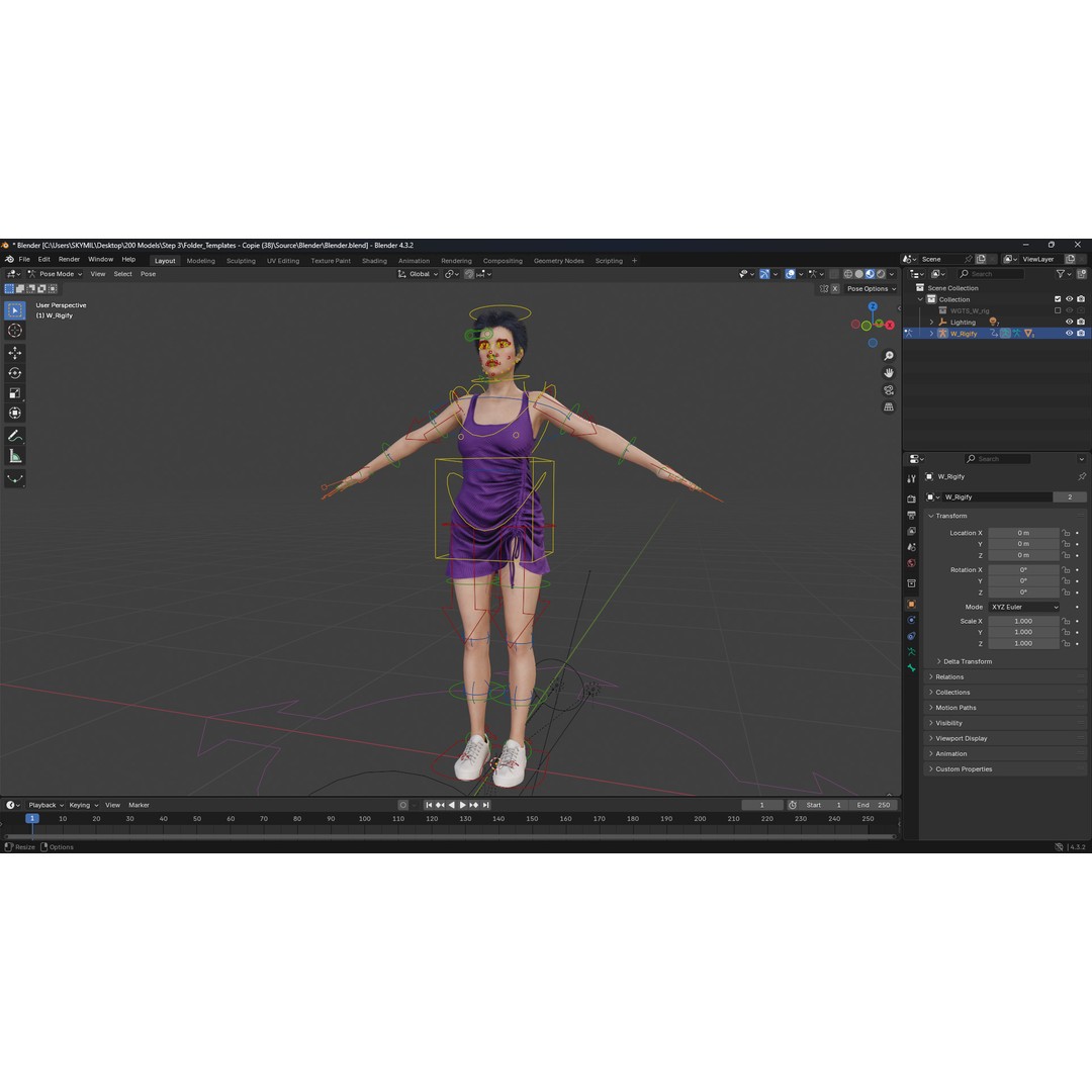 Purple Lady Dress 3D Model – Realistic Rigged Character, Game-Ready - View 14