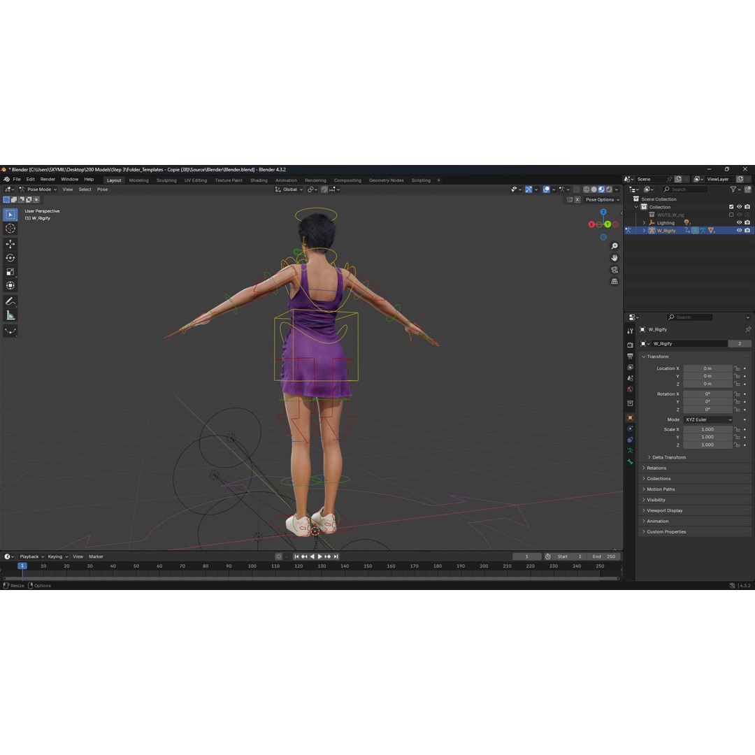 Purple Lady Dress 3D Model – Realistic Rigged Character, Game-Ready - View 15