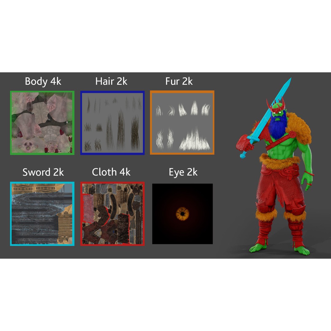 Orc Marauder 3D Model – Low Poly Game Ready Character, FBX - View 23