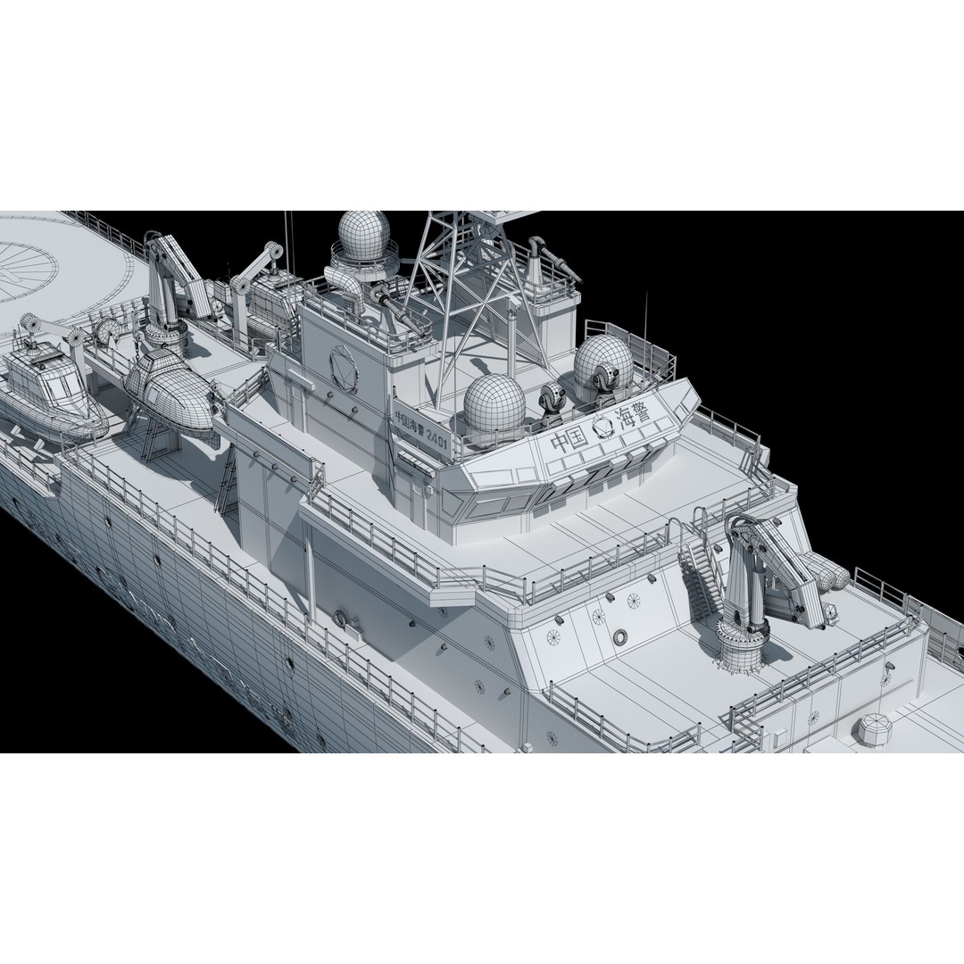 China Coast Guard Ship 1401 3D Model – Military Vessel, FBX, OBJ Formats - View 23