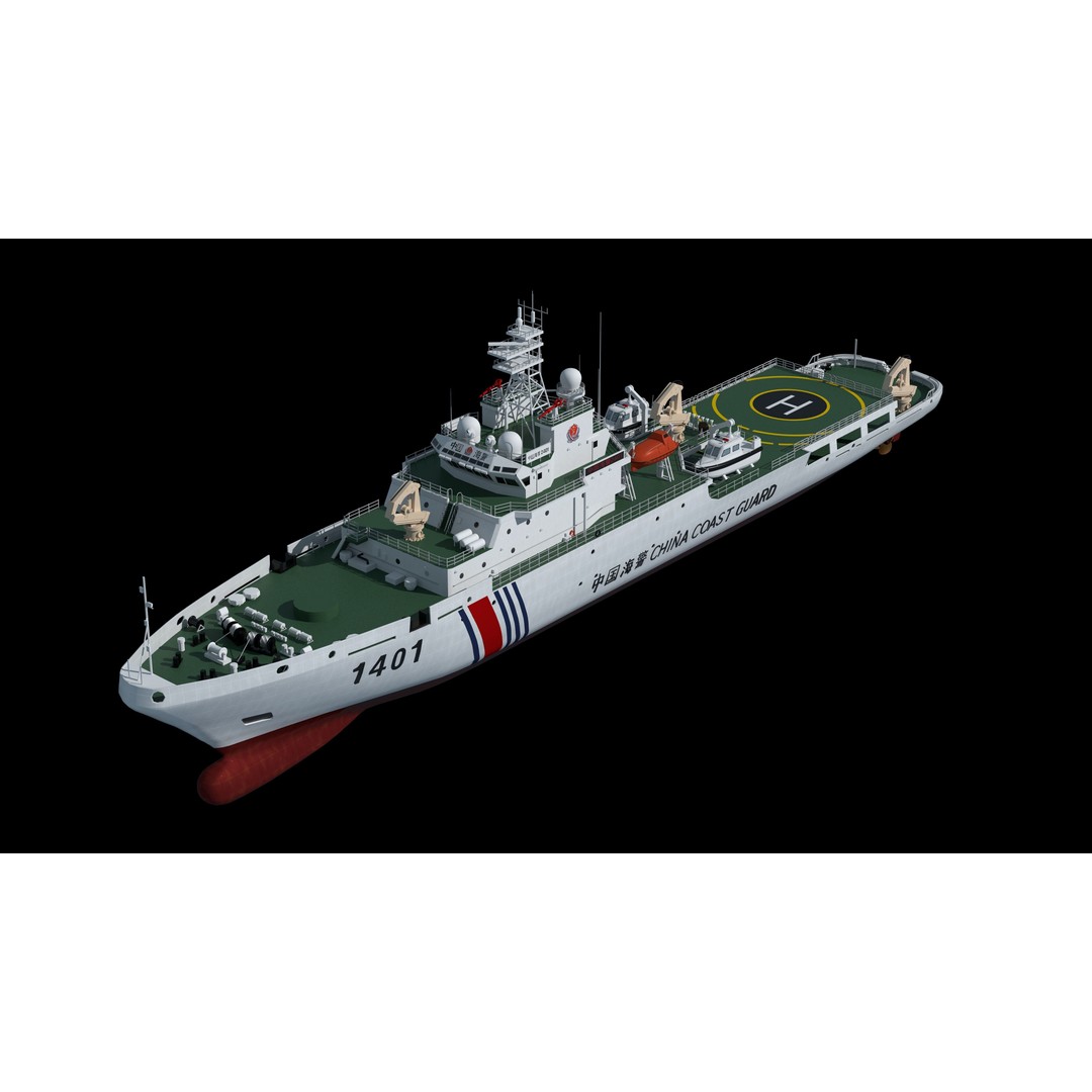 China Coast Guard Ship 1401 3D Model – Military Vessel, FBX, OBJ Formats - View 3