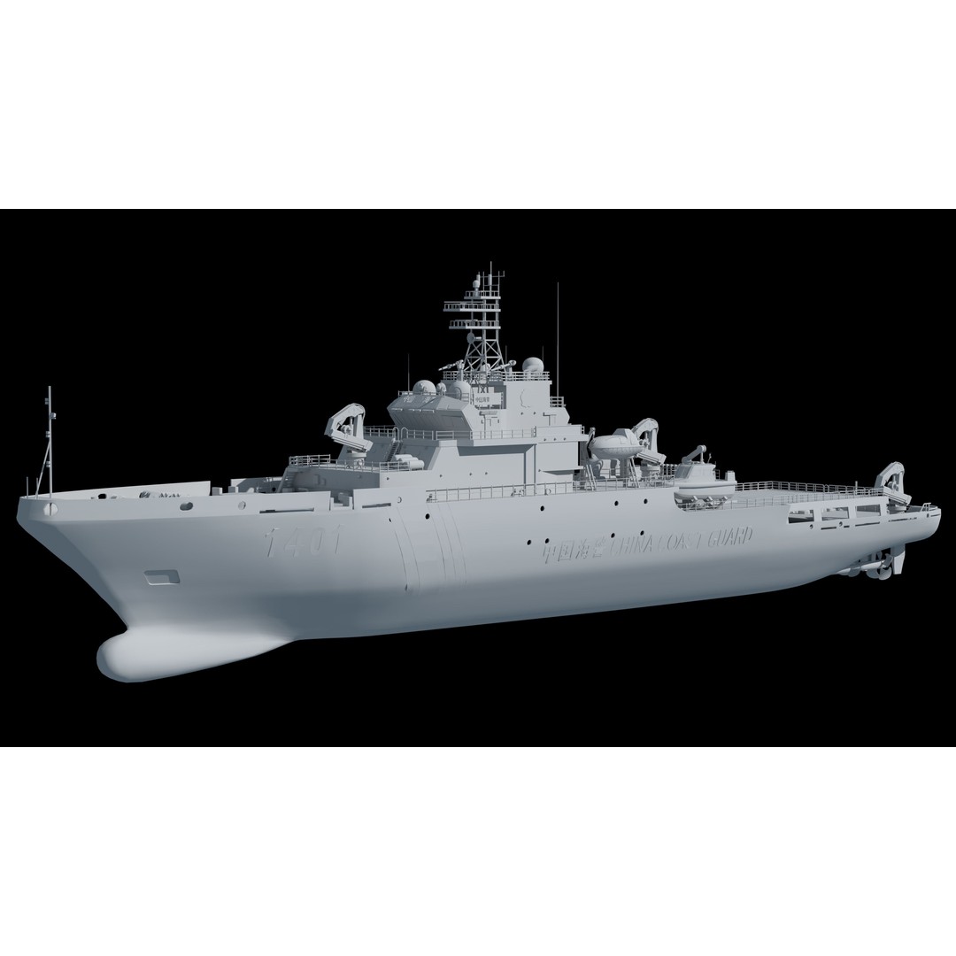 China Coast Guard Ship 1401 3D Model – Military Vessel, FBX, OBJ Formats - View 41