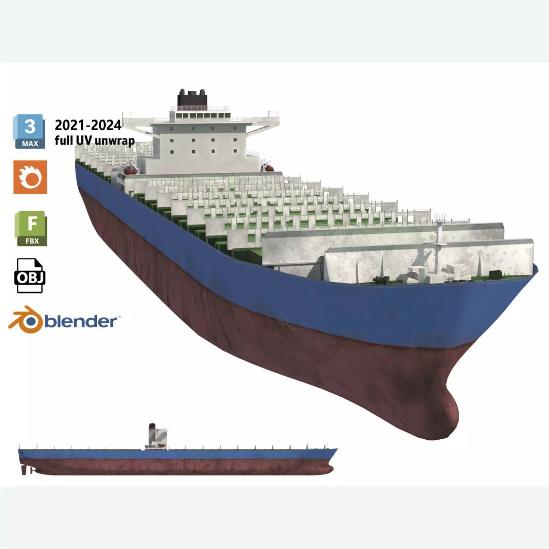 Cargo Ship 3D Model – Low Poly Industrial Vessel, FBX, PBR Textures - View 2