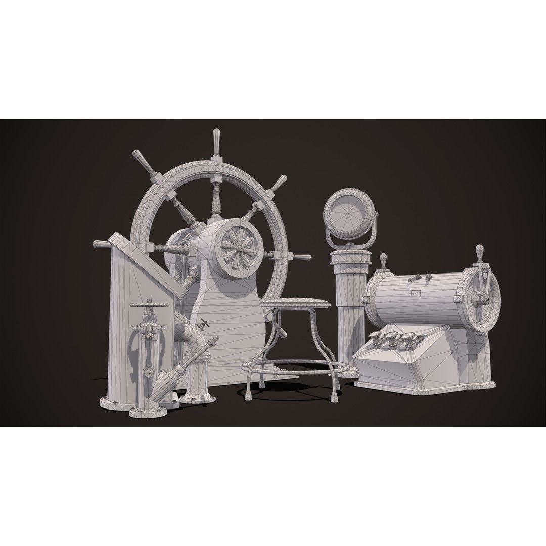 Boat Steering Wheel 3D Model – Low Poly PBR Asset, FBX & OBJ Formats - View 12