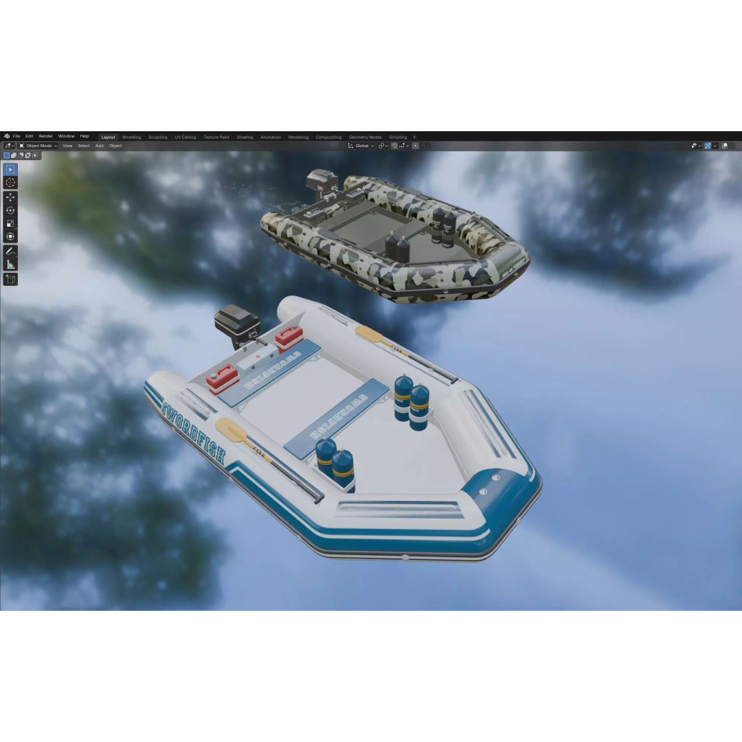 Inflatable Motor Boat 3D Model – Military & Leisure Styles, PBR Textures - View 10