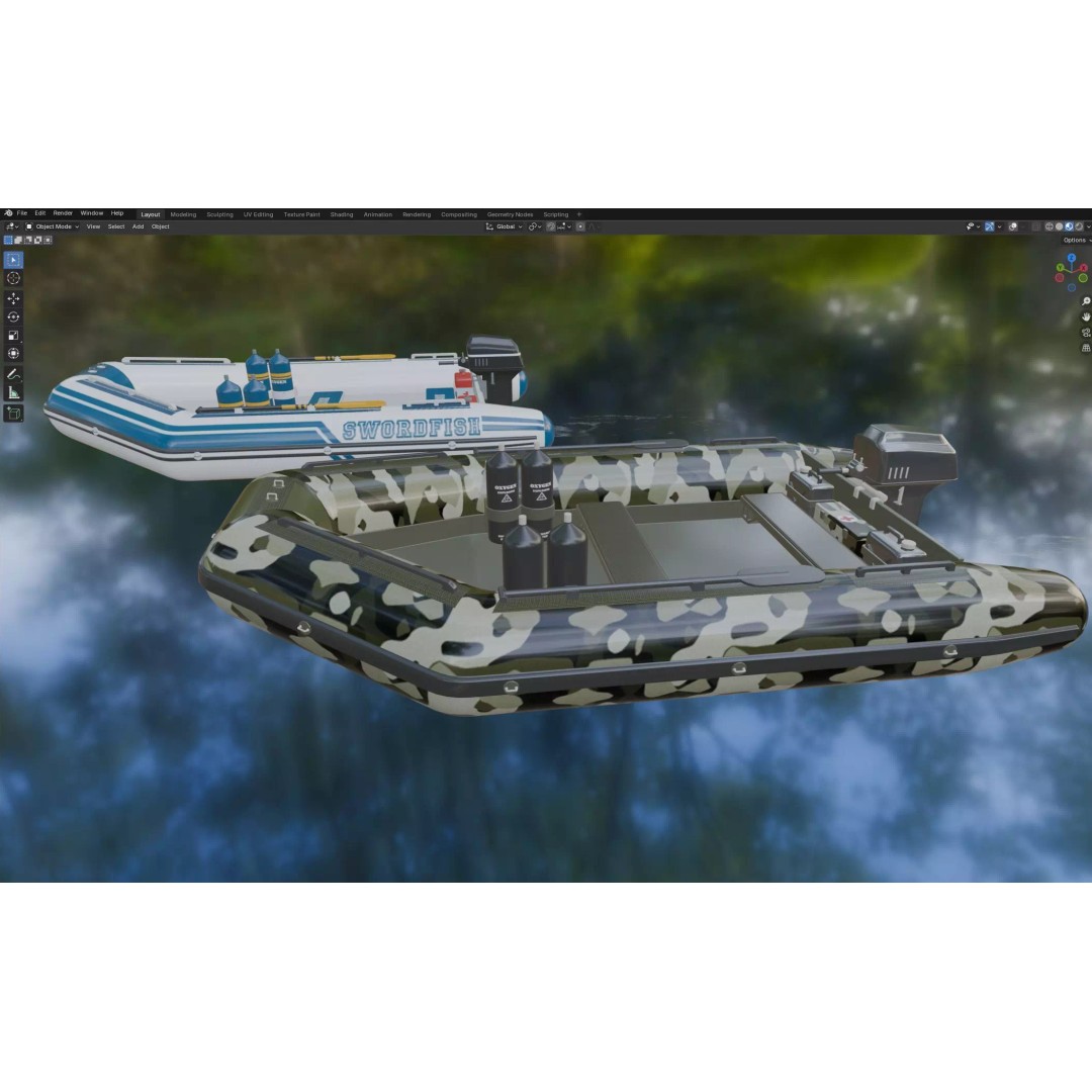 Inflatable Motor Boat 3D Model – Military & Leisure Styles, PBR Textures - View 11