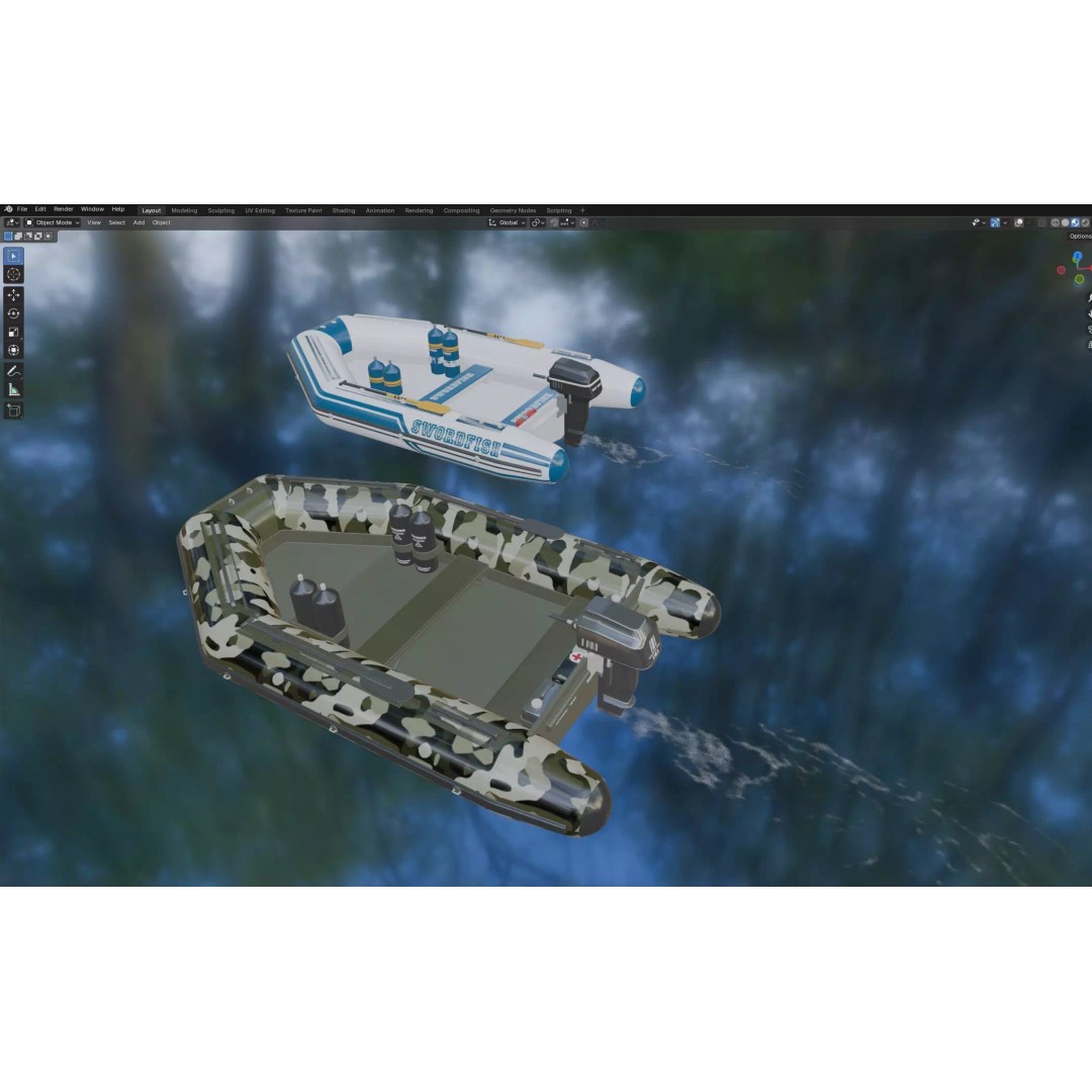 Inflatable Motor Boat 3D Model – Military & Leisure Styles, PBR Textures - View 12