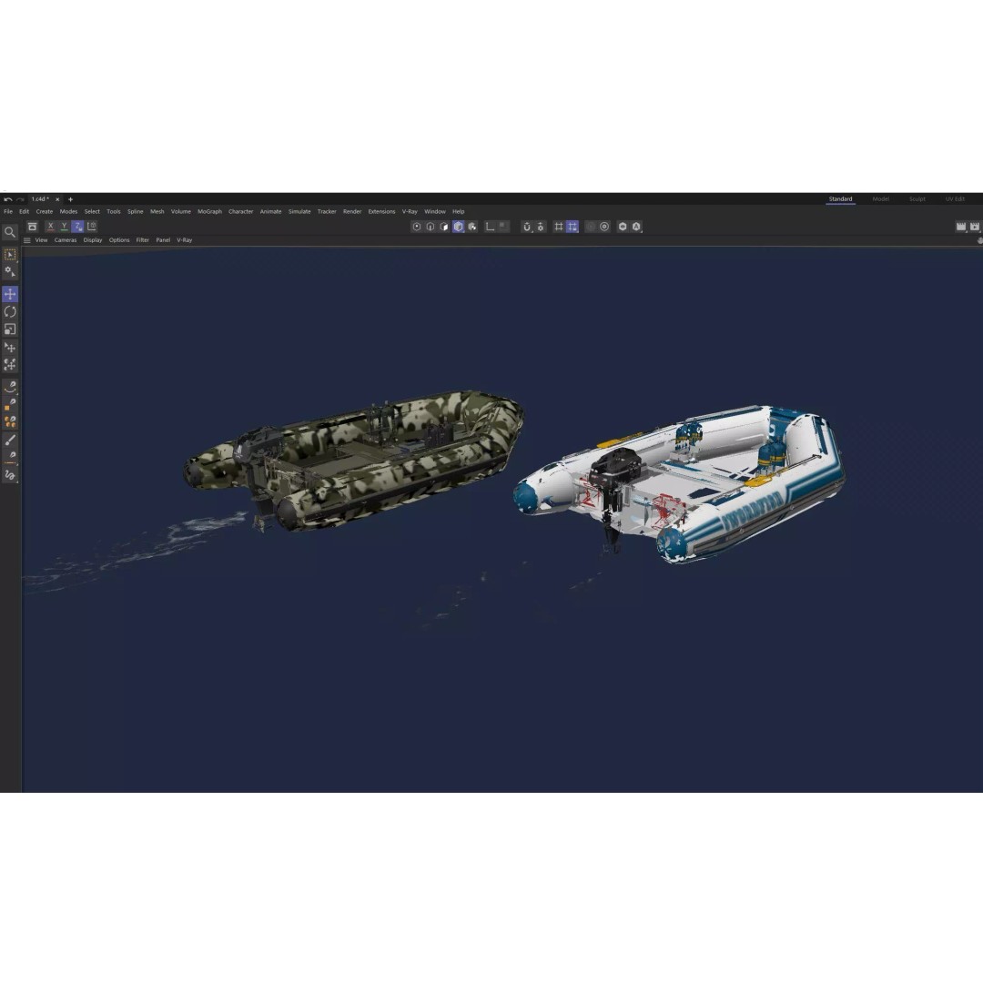 Inflatable Motor Boat 3D Model – Military & Leisure Styles, PBR Textures - View 14