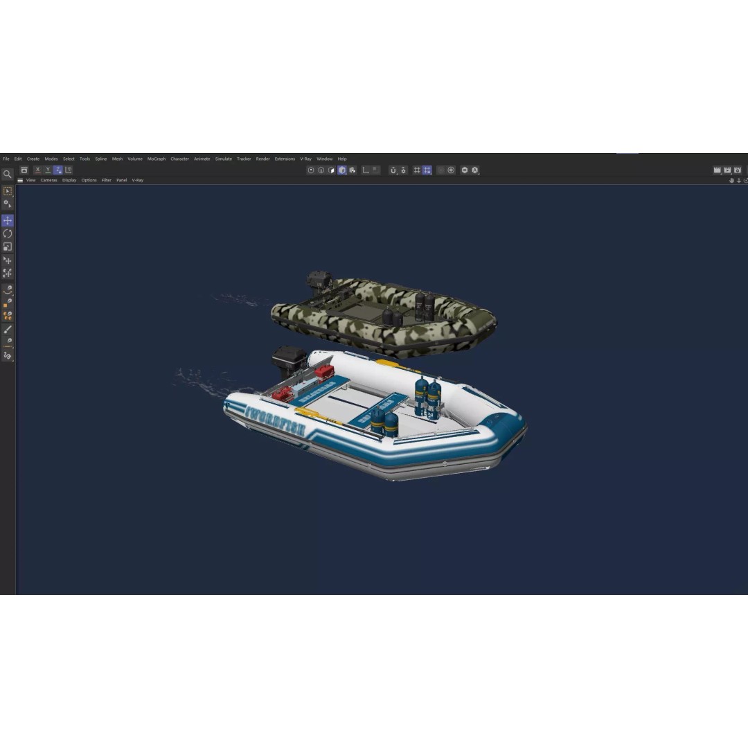 Inflatable Motor Boat 3D Model – Military & Leisure Styles, PBR Textures - View 16