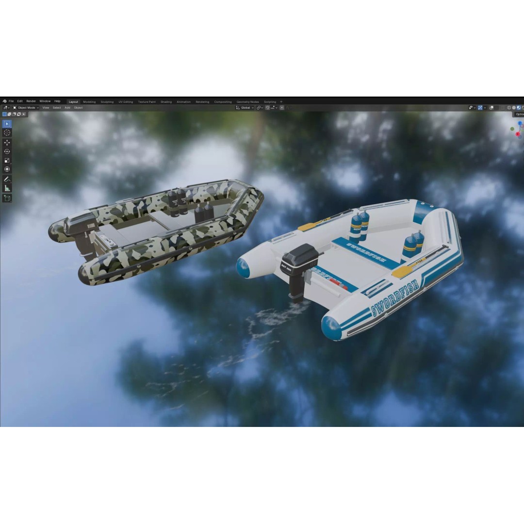 Inflatable Motor Boat 3D Model – Military & Leisure Styles, PBR Textures - View 9