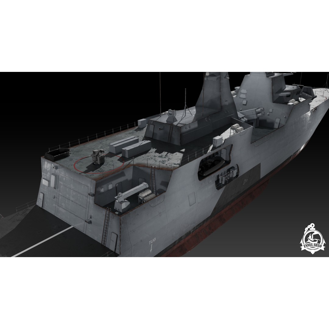 Egyptian Navy Al-Aziz Class Frigate 3D Model – Low Poly Game Ready, FBX - View 11