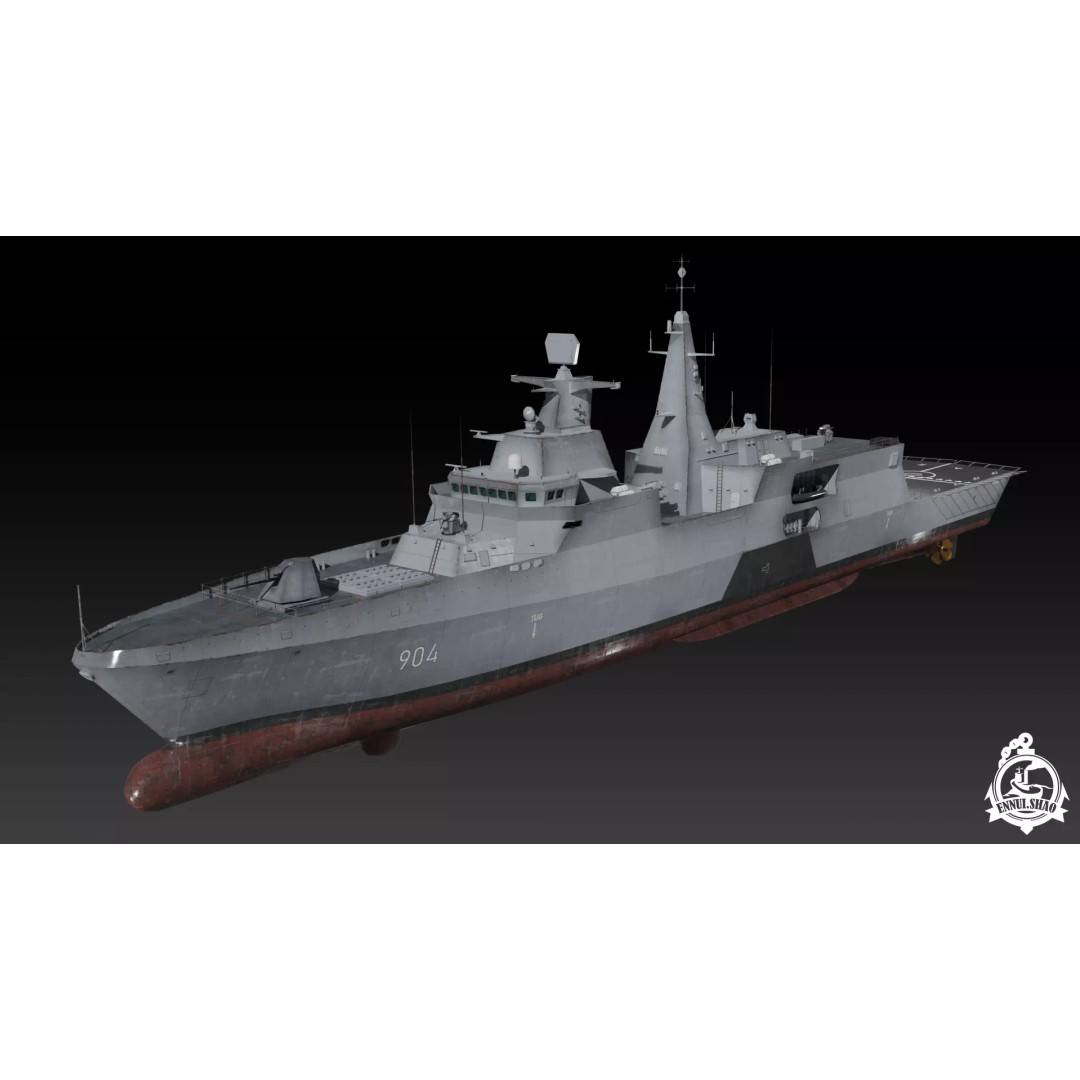 Egyptian Navy Al-Aziz Class Frigate 3D Model – Low Poly Game Ready, FBX - View 2