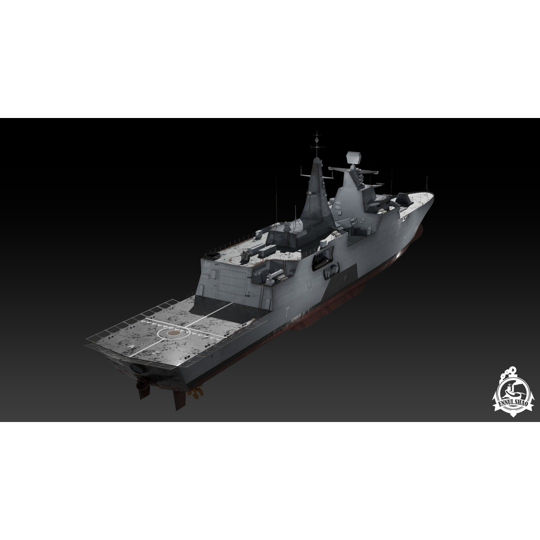 Egyptian Navy Al-Aziz Class Frigate 3D Model – Low Poly Game Ready, FBX - View 5