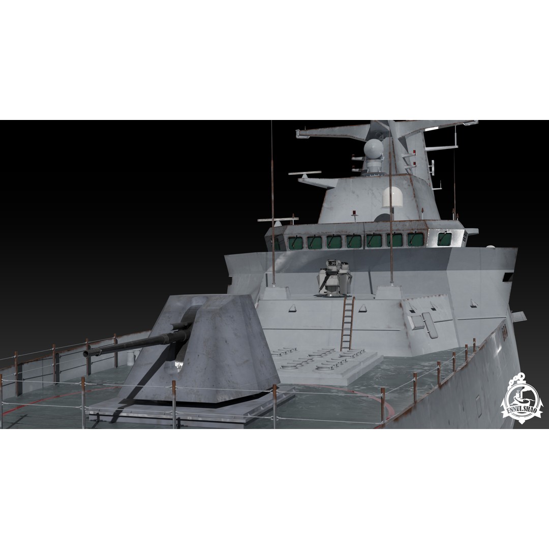 Egyptian Navy Al-Aziz Class Frigate 3D Model – Low Poly Game Ready, FBX - View 8